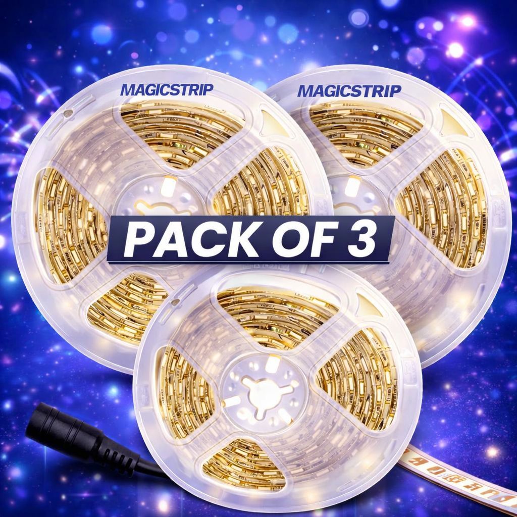 SPARKWORLD 3 Meter Waterproof LED Strip Light (Pack of 3) | Warm White Flexible Strip with Adapter Connector for Ceiling, Cabinets, Decoration & DIY Lighting | Colour: Multicolor