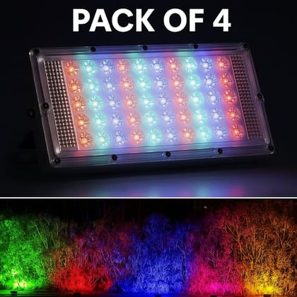 SPARKWORLD Multicolor LED Flood Light Set (Pack of 4) Remote Controlled Brick Lights for Outdoor Decoration | Colour: Multicolor (Pack of 4)