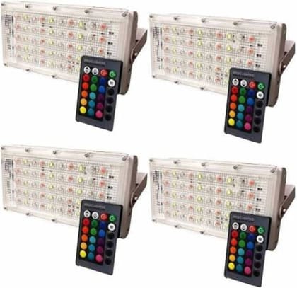 SPARKWORLD Multicolor LED Flood Light Set (Pack of 4) Remote Controlled Brick Lights for Outdoor Decoration | Colour: Multicolor (Pack of 4)