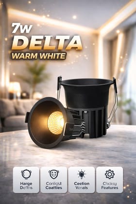 SPARKWORLD 7W Round LED COB Light | Recessed Black Body Downlight for POP Ceiling | Warm White | Pack of 1