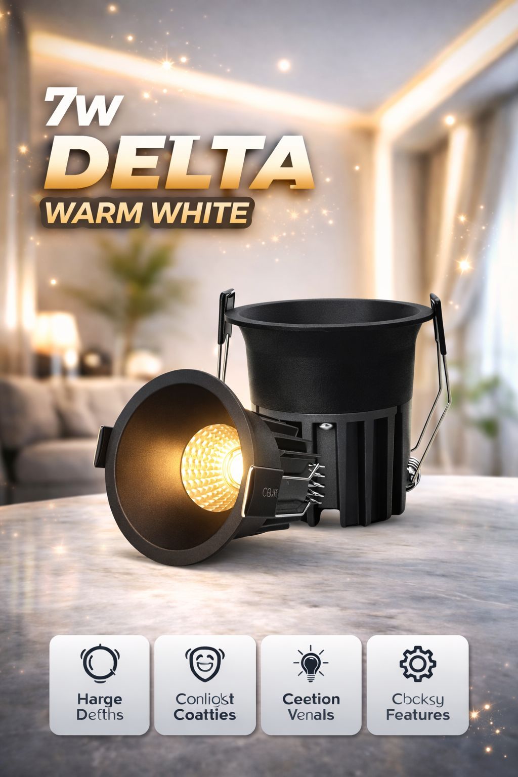 SPARKWORLD 7W Round LED COB Light | Recessed Black Body Downlight for POP Ceiling | Warm White | Pack of 1