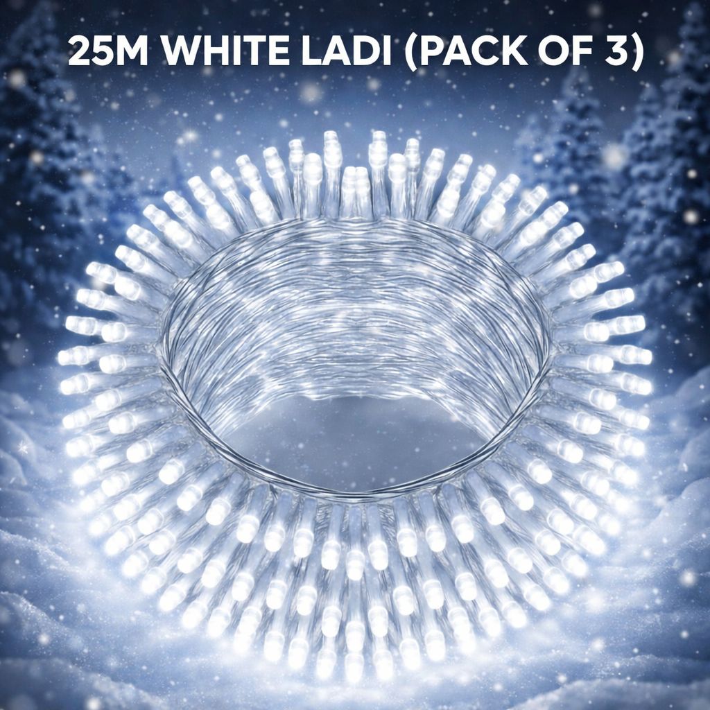 SPARKWORLD (Pack of 3) 21 Meter White LED Ladi | Decorative Rice String Lights | Steady Glow | Ideal for Home, Wedding, Diwali, Outdoor & Balcony Lighting