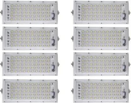 SPARKWORLD 50 Watt LED Flood Light Outdoor | Cool White | (Pack of 8) | IP66 Waterproof Outdoor Flood lights for Factory,Commercial Place,Yard, Garden, Playground -Pack of 8pcs Flood Light Outdoor Lamp (White) | Colour: White (Pack of 8)