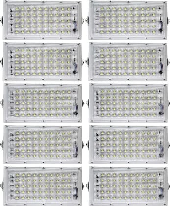 SPARKWORLD 50 Watt Brick Ultra Bright lens Led Flood Light | (Pack of 10) | Flood Light Outdoor Lamp (White) | Colour: White (Pack of 10)