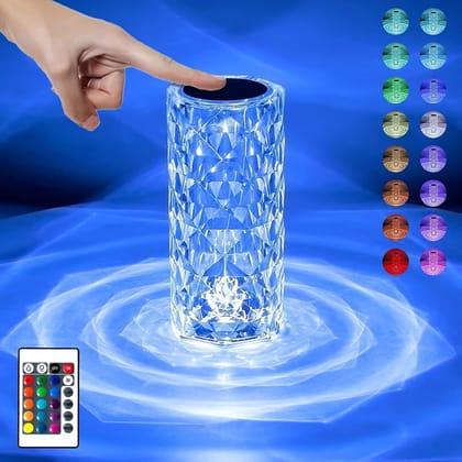 SPARKWORLD Touch-Activated Crystal LED Table Lamp with 16-Color Remote & Ambient Ripple Effect | Size: 12x 15 cm | Colour: Crystal Lamp