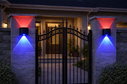 SPARKWORLD Red & Blue Up-Down LED Wall Light | Modern Outdoor Wallchiere Lamp for Gate, Garden & Balcony (Black Body) | Colour: Multicolor