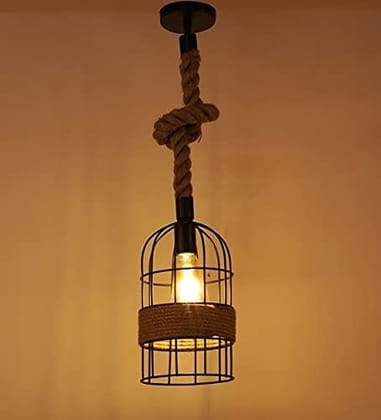 SPARKWORLD Decorative Hanging Pendant Lamp Classic Jaali Design with Rassi | Beige Finish | Ceiling Light for Home, Caf & Restaurants | Pack of 1 | Colour: Hanging Cage