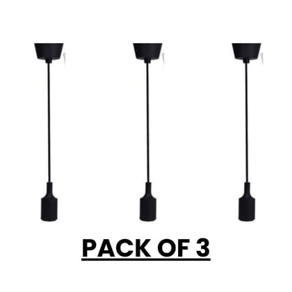 SPARKWORLD Silicone Pendant Bulb Holders Pack of 3 Hanging E27 Lamp Holders for Ceiling Decor, Cafes, Kitchens & Showrooms (Black)