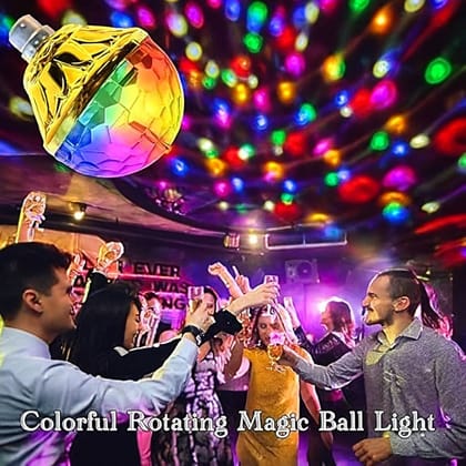 SPARKWORLD Pack of 3 Rotating RGB LED Disco Bulbs | Colorful Party Light with E27 Base for Home, DJ, Events & Decoration | Colour: Gold
