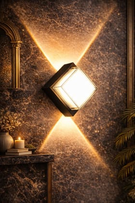 SPARKWORLD Waterproof Acrylic LED Outdoor Up and Down Square Wall Light (Warm White) With Bulb | Size: 10X11 cm | Colour: Diamond