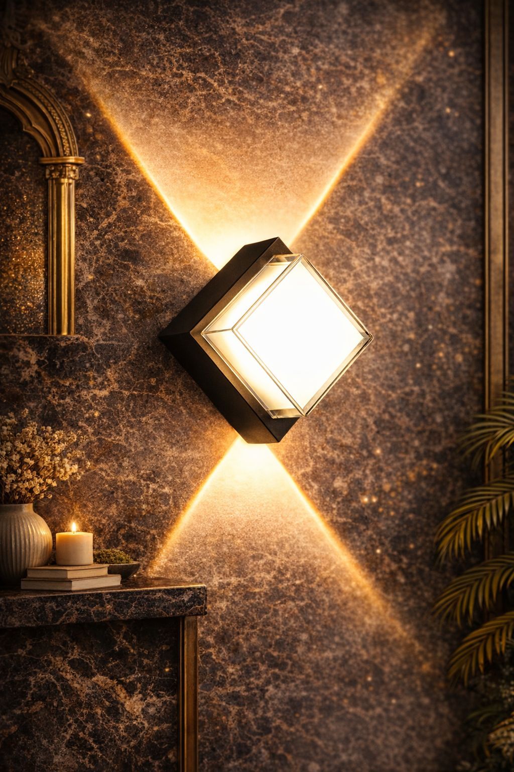 SPARKWORLD Waterproof Acrylic LED Outdoor Up and Down Square Wall Light (Warm White) With Bulb | Size: 10X11 cm | Colour: Diamond