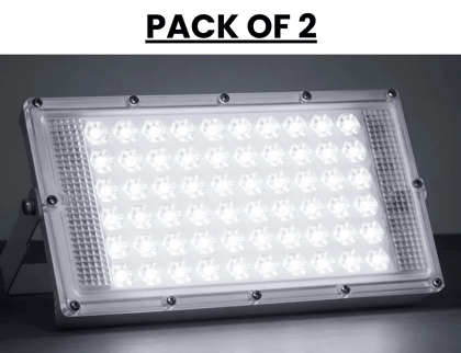 SPARKWORLD (Pack of 2) Slim 50 Watt IP66 White LED Outdoor Flood Lights 120 Wide Beam | Size: 10cm | Colour: White (Pack of 2)