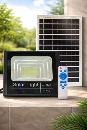 SPARKWORLD IP67 Solar Flood Light with Remote Control High Brightness, Waterproof Outdoor LED with Solar Panel | Motion Sensor & Auto On/Off | Colour: Black