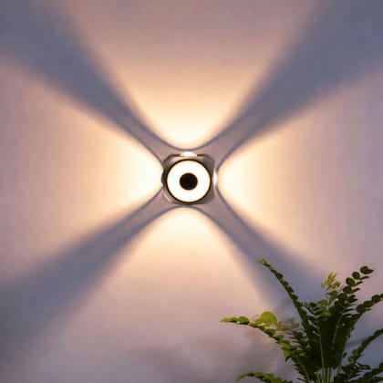 SPARKWORLD Aluminium 6W Living Room Modern, Wall Decor Led Indoor Outdoor Waterproof 4Way And Center Light Wall Lights Lamp Body Color Black Light Color Warm White, Pack Of 1 | Colour: 4-Side Omni ARC Model
