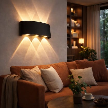SPARKWORLD 3-Way Up & Down LED Wall Light Modern Warm White Decorative Sconce for Indoor & Outdoor Use (Black Finish) | Size: 16X8 cm