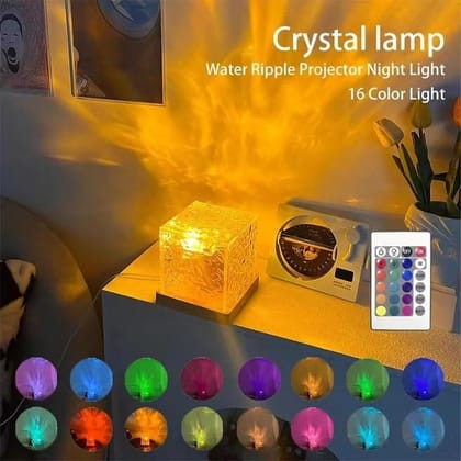 SPARKWORLD Romantic Ocean Wave LED Night Light Acrylic Cube Projector with 3D Water-Wave Effect & Remote Control | Colour: Wave Lamp